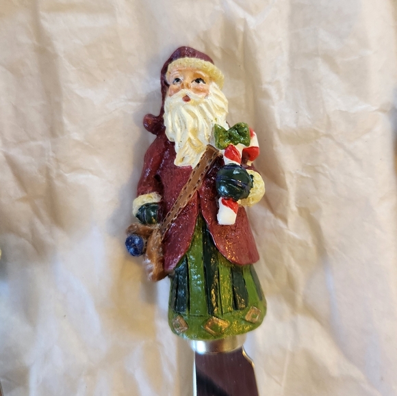 Santa Claus Christmas Rustic Cheese Spreader Knife Set Charcuterie Vintage 1990s - Picture 4 of 8